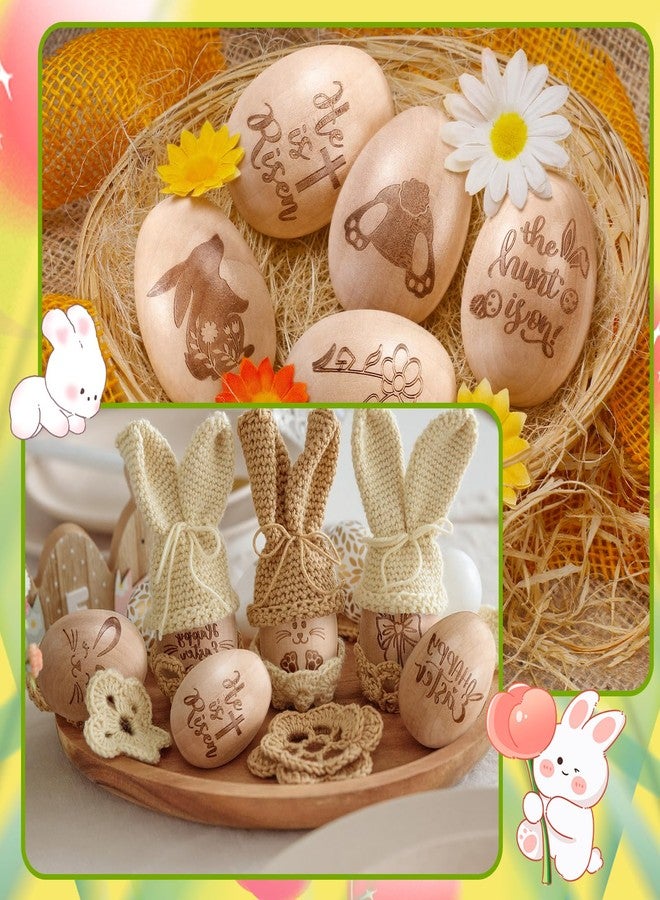 Yookeer 10 Pcs Wooden Easter Egg 2.4" Tall Wood Laser Engraved Fake Eggs for Easter Crafts, Basket Stuffers Fillers Party Supplies - Image 5